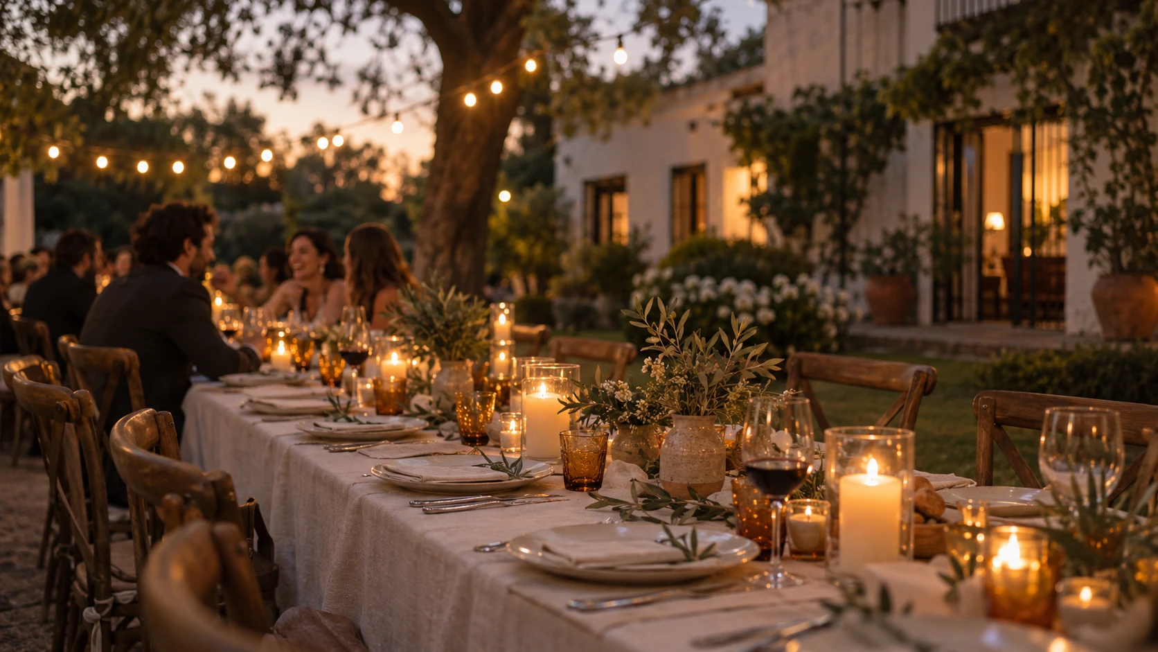 Recepción de casamiento al atardecer en un jardín de Zona Norte